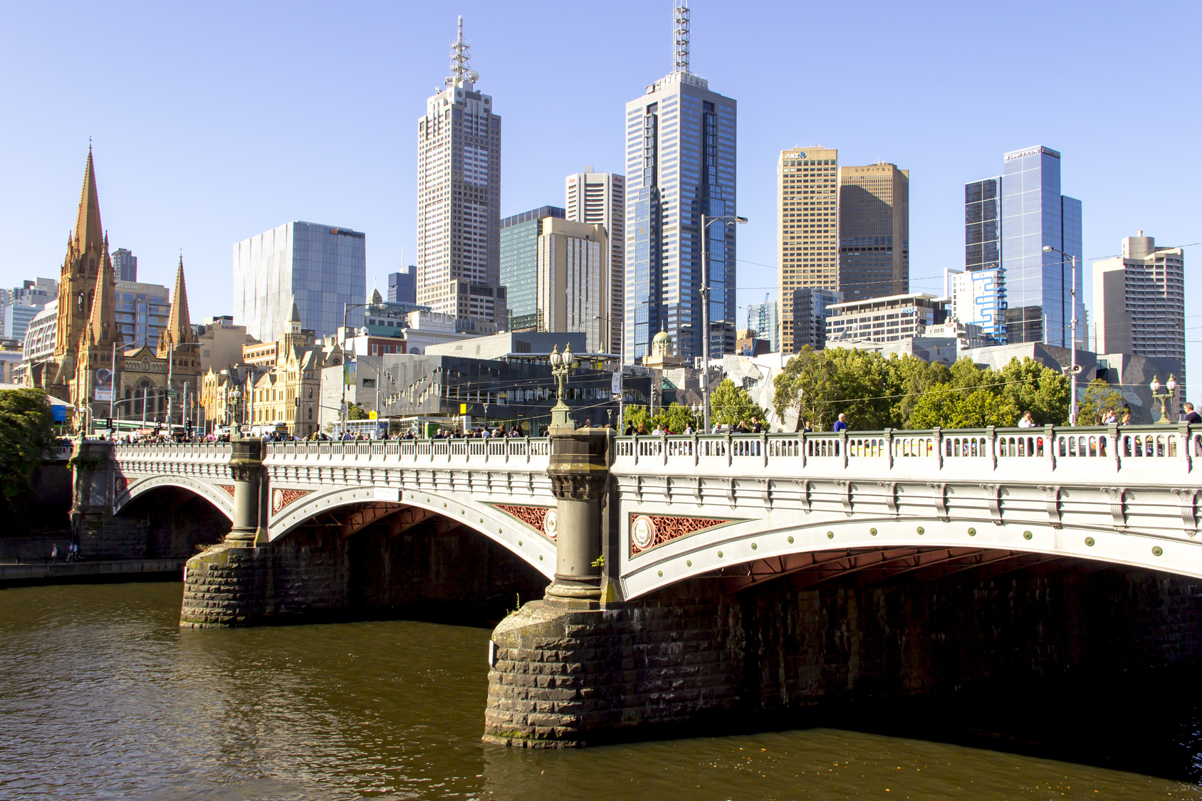Prince bridge scenery city of Melbourne on modern and vintage building style